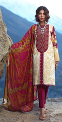 Un-Stitched 3pc Printed Embroidered Cambric Shirt with Wool Net Dupatta (WK-425A)