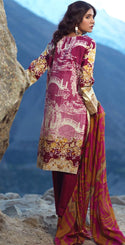 Un-Stitched 3pc Printed Embroidered Cambric Shirt with Wool Net Dupatta (WK-425A)