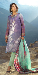 Un-Stitched 3pc Printed Embroidered Cambric Shirt with Wool Net Dupatta (WK-424B)