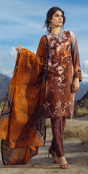 Un-Stitched 3pc Printed Embroidered Cambric Shirt with Wool Net Dupatta (WK-421B)
