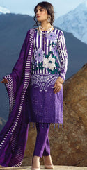 Un-Stitched 3pc Printed Embroidered Cambric Shirt with Wool Net Dupatta (WK-422B)