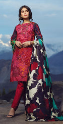 Un-Stitched 3pc Printed Embroidered Cambric Shirt with Wool Net Dupatta (WK-423B)