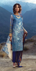 Un-Stitched 3pc Printed Embroidered Cambric Shirt with Wool Net Dupatta (WK-424A)