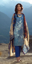 Un-Stitched 3pc Printed Embroidered Cambric Shirt with Wool Net Dupatta (WK-424A)