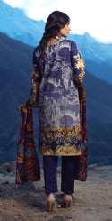 Un-Stitched 3pc Printed Embroidered Cambric Shirt with Wool Net Dupatta (WK-425B)