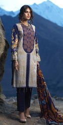 Un-Stitched 3pc Printed Embroidered Cambric Shirt with Wool Net Dupatta (WK-425B)